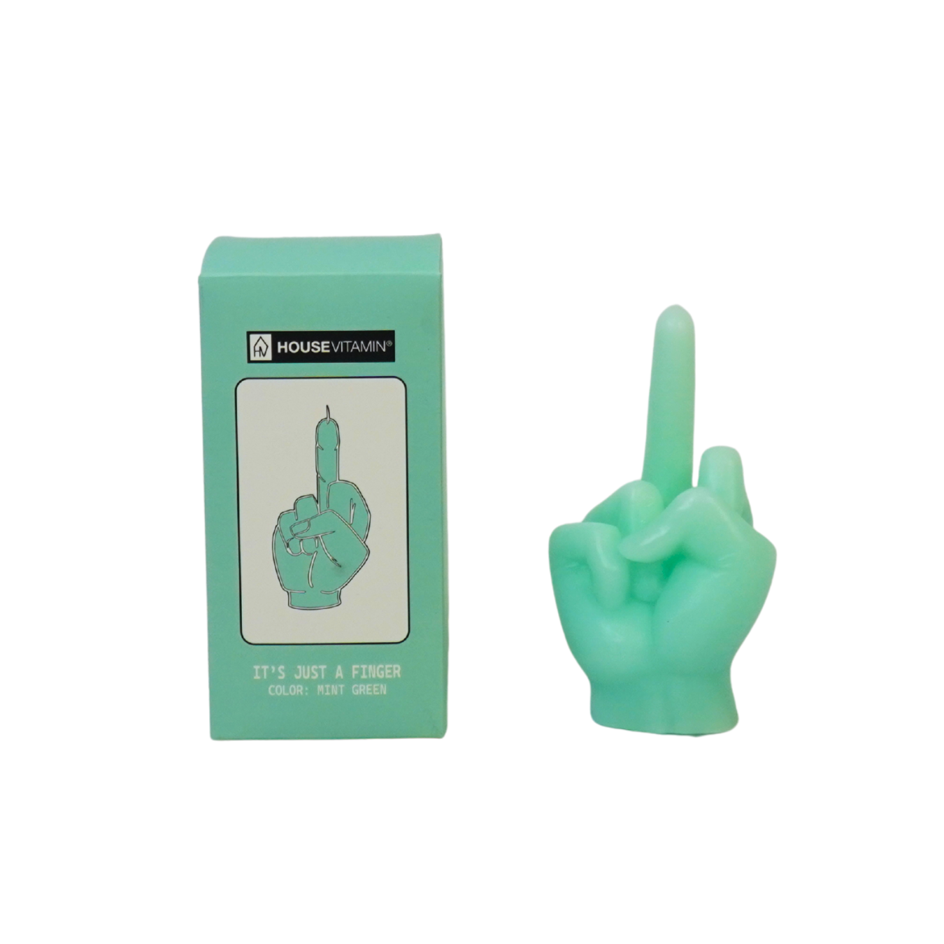 Bougie - Doigt d'honneur - Cire - Menthe - 310 grammes - 10x9x17 cm