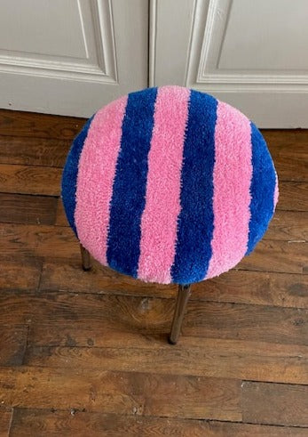 Tabouret tufté/ Bleu et rose