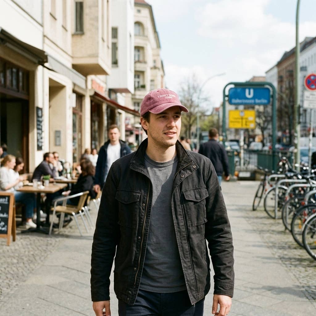 Casquette brodée bordeaux « Je ne travaille pas ici, désolé »