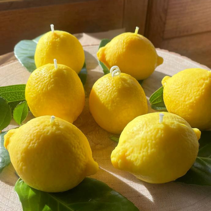 Bougie parfumée citron réaliste - cire d'abeille/soja, mèche en coton