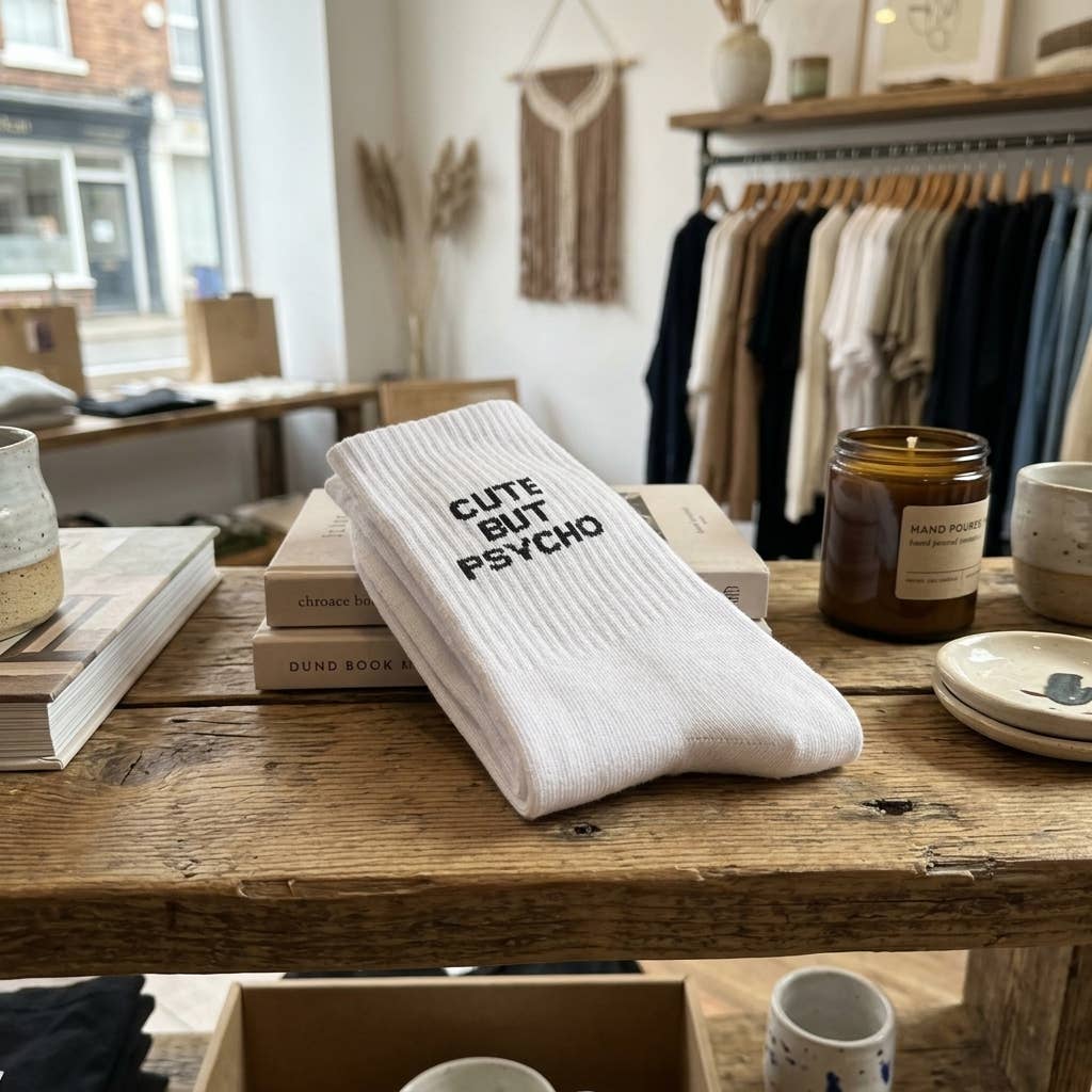 Chaussettes à message « Mignonne mais psycho »