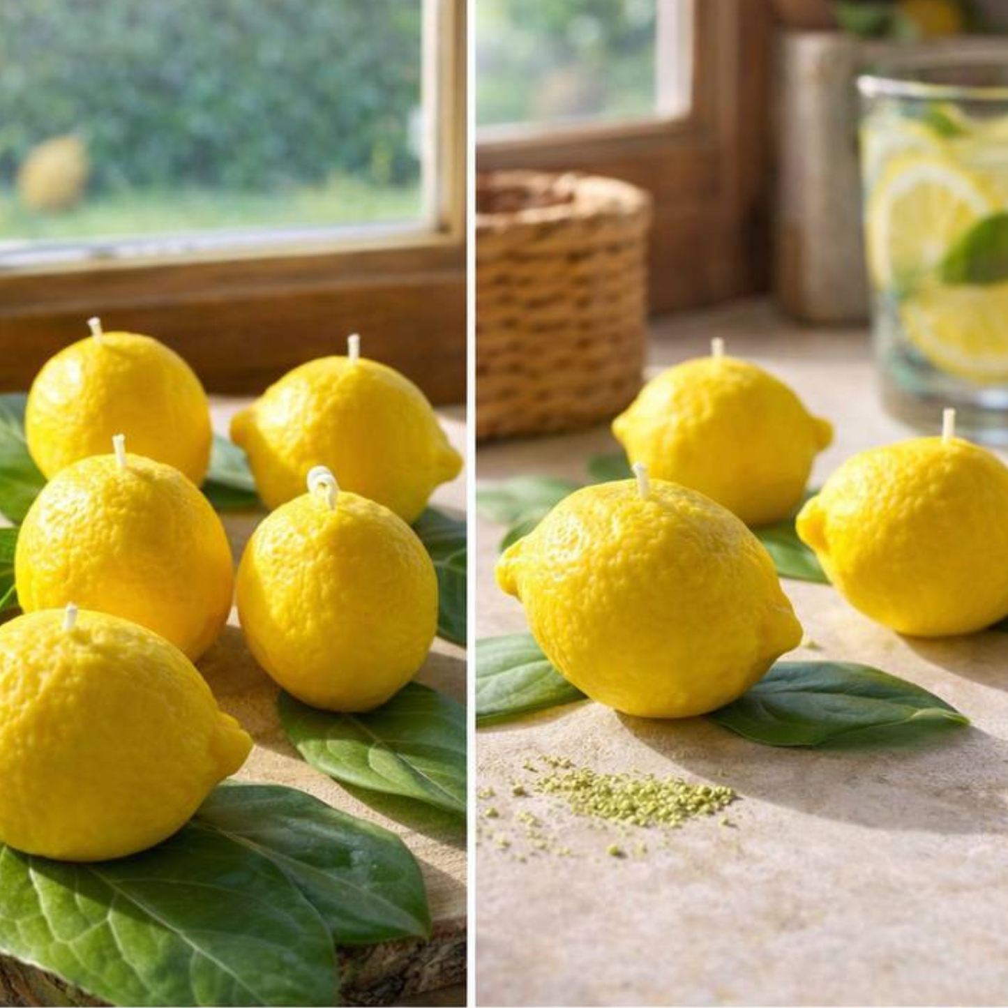 Bougie parfumée citron réaliste - cire d'abeille/soja, mèche en coton