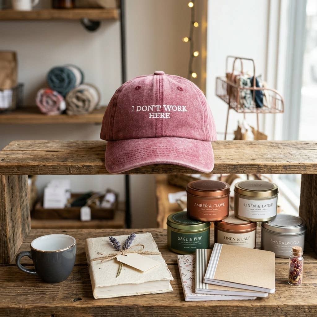 Casquette brodée bordeaux « Je ne travaille pas ici, désolé »