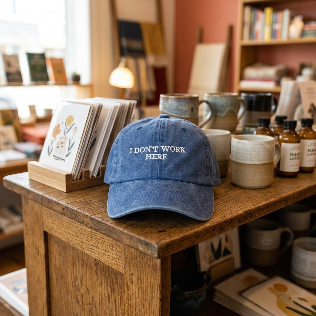 Casquette brodée bordeaux « Je ne travaille pas ici, désolé »