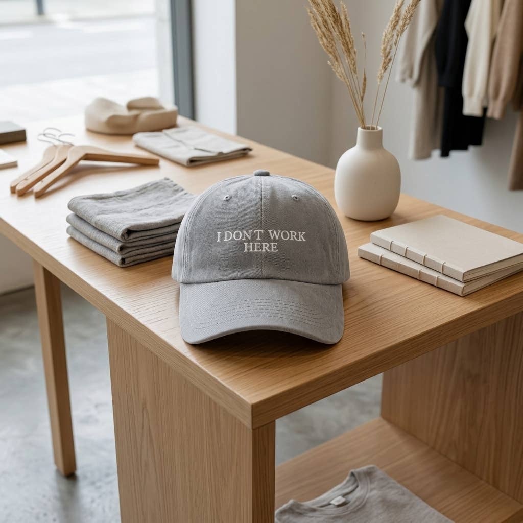 Casquette brodée bordeaux « Je ne travaille pas ici, désolé »