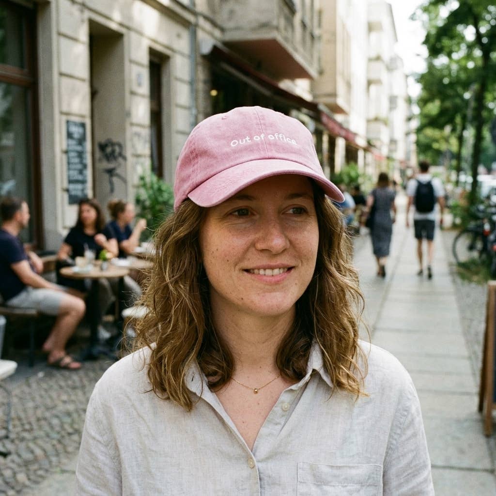 Casquette bleue brodée « Hors du bureau »