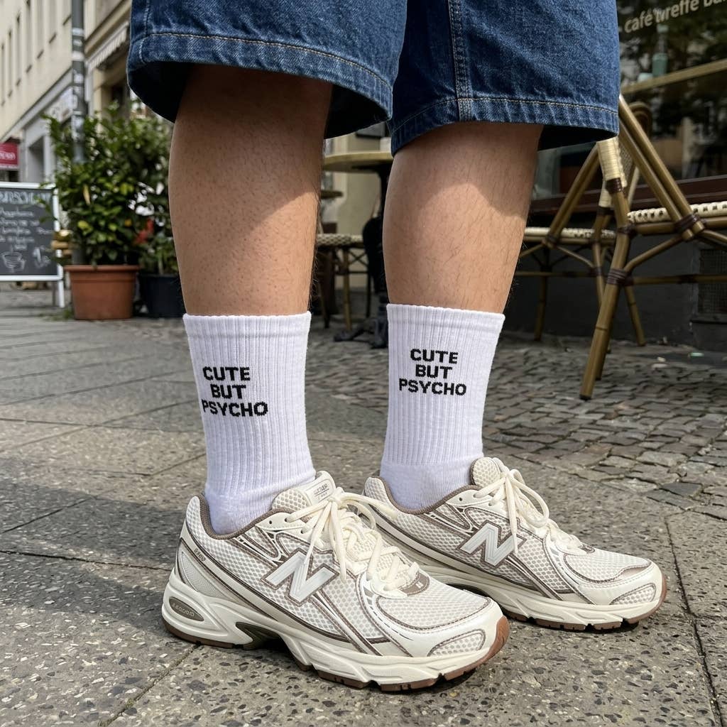 Chaussettes à message « Mignonne mais psycho »