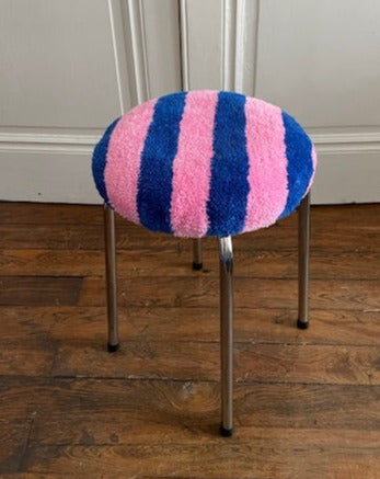 Tabouret tufté/ Bleu et rose