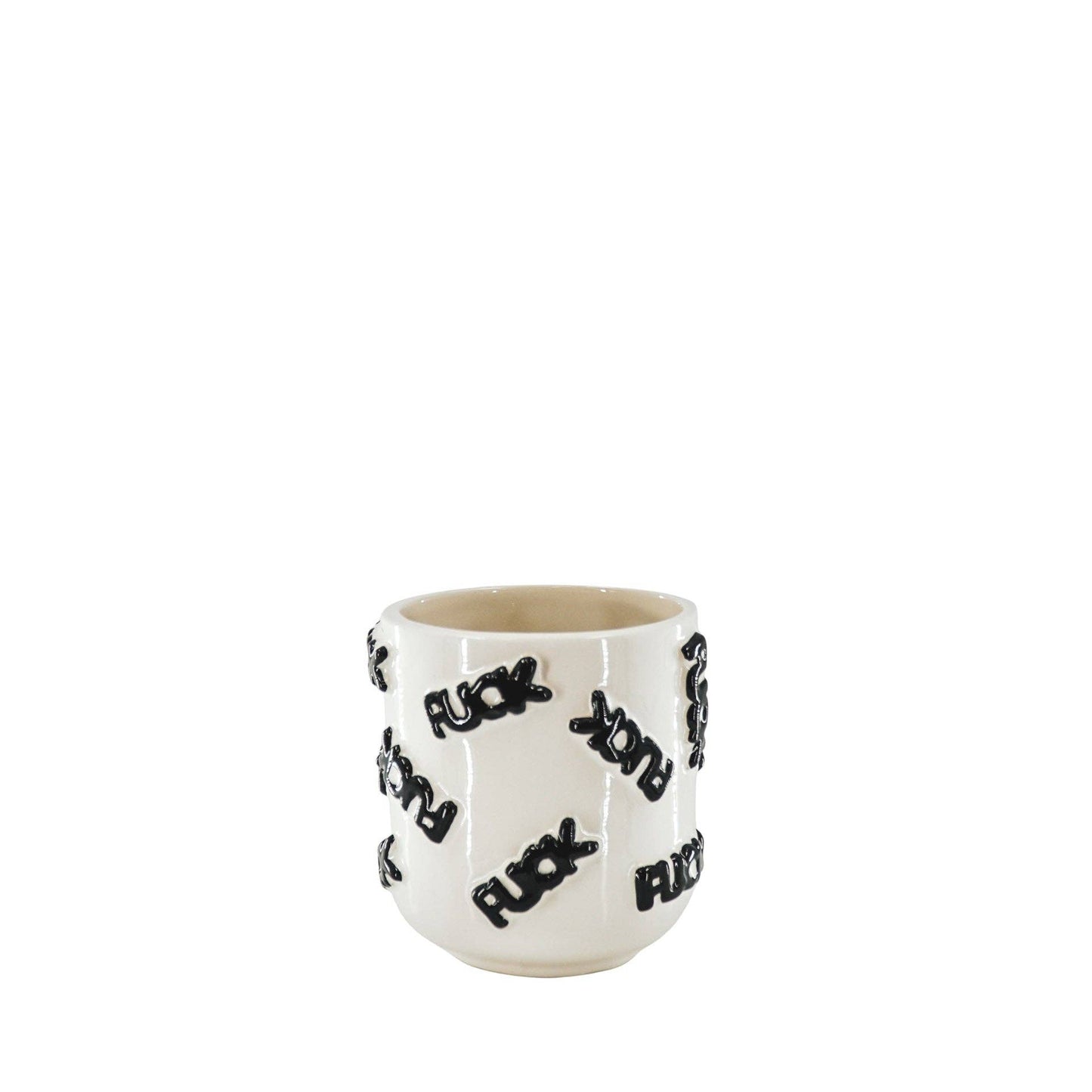 Pot - 'MERDE' - Céramique - Blanc/Noir - 11x11x11,5cm
