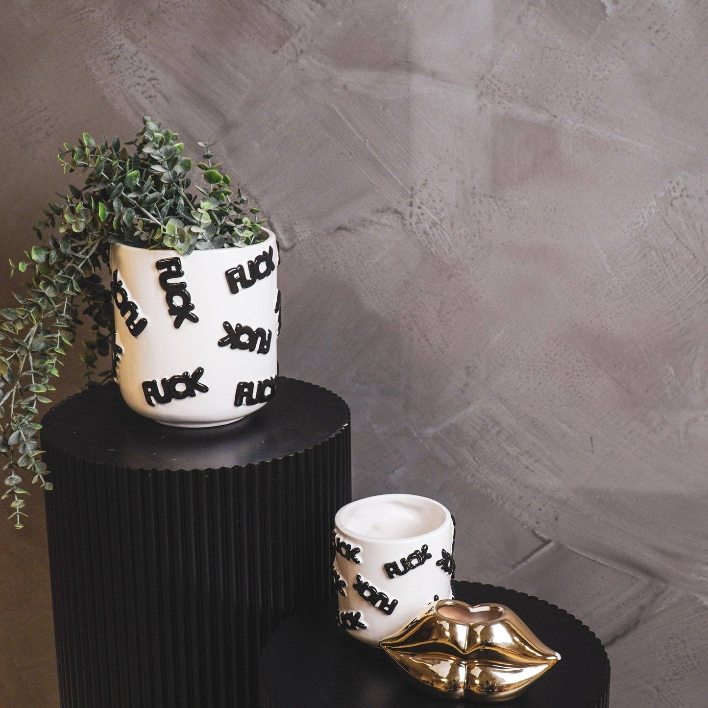Pot - 'MERDE' - Céramique - Blanc/Noir - 11x11x11,5cm