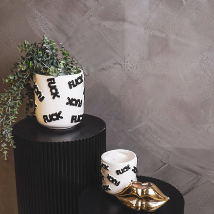 Pot - 'MERDE' - Céramique - Blanc/Noir - 11x11x11,5cm